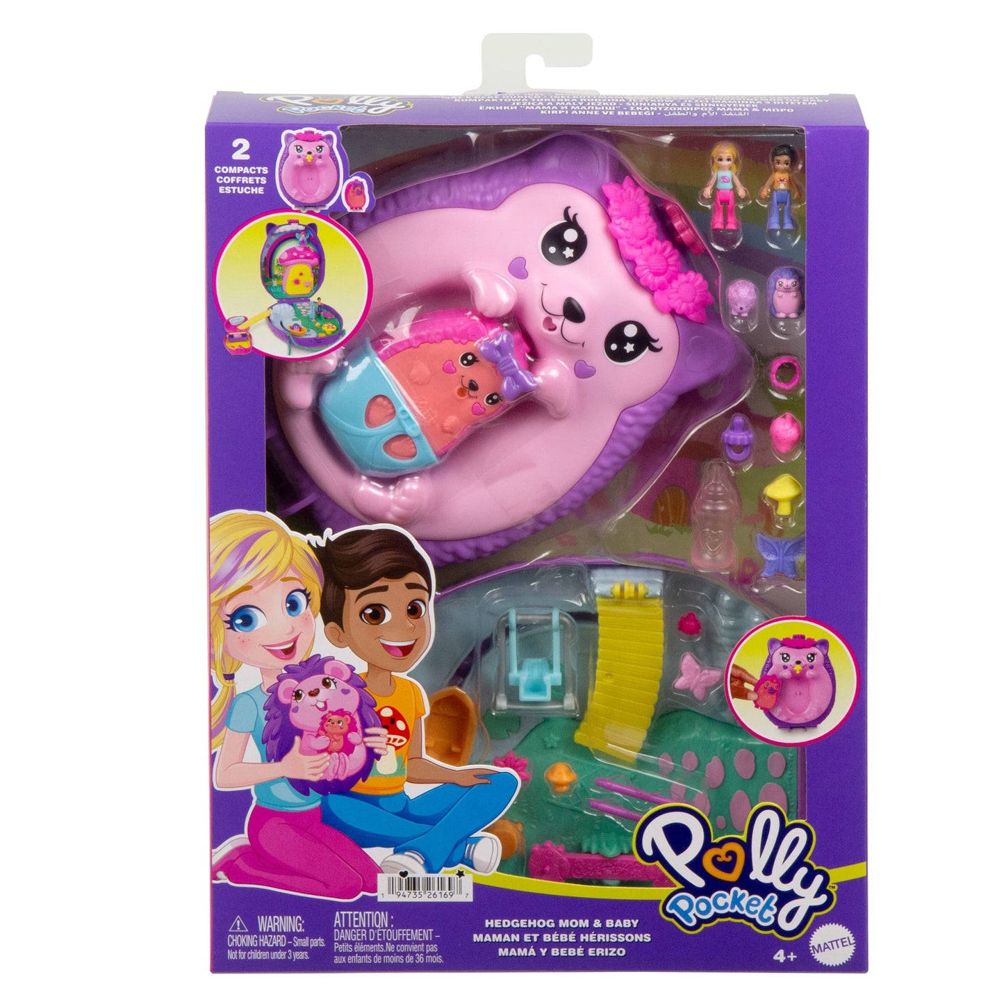 Polly Pocket Sac à Main Maman et Bébé Hérissons, 2Poupées, 16Acc.