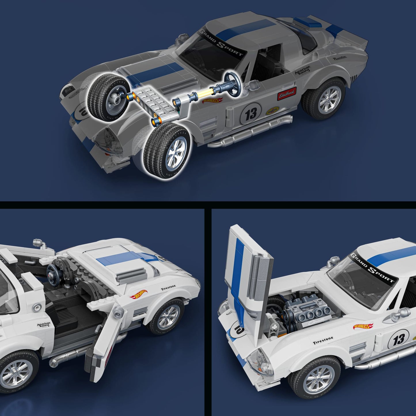 Mattel Brick Shop Hot Wheels Corvette Grand Sport, Kit de Construction de Jouets 918 Pièces, de Collection